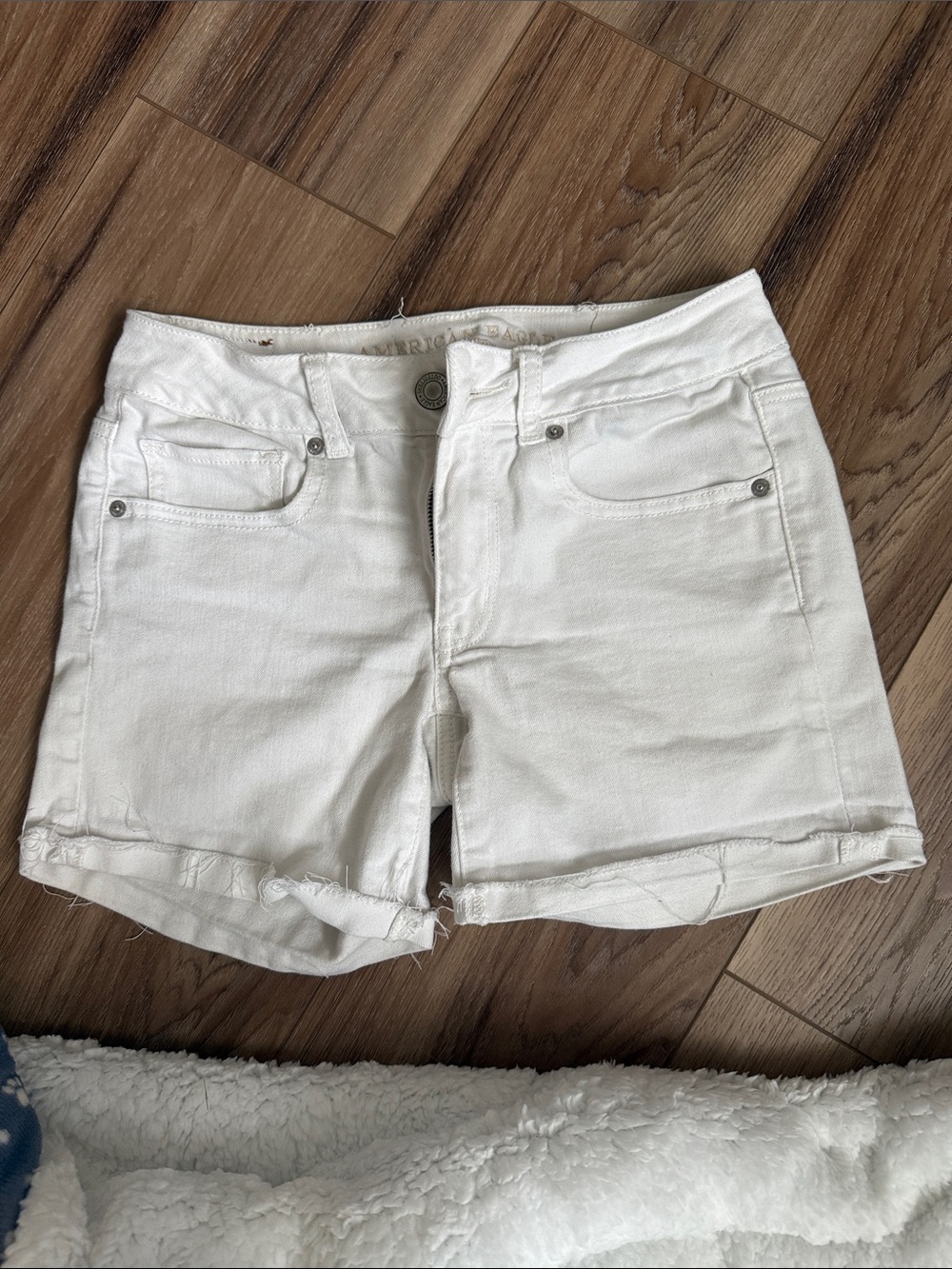 American Eagle Outfitters White Denim Roll-Hem Shorts